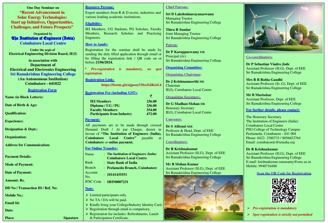 One day Seminar on Recent Advancement in Solar Energy Technologies: Start up Initiatives, Opportunities, Challenges, and Future Prospects 2024